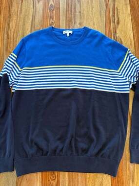 Peter Millar Crown Colorblock Striped Crewneck Sweater Blue Navy XL